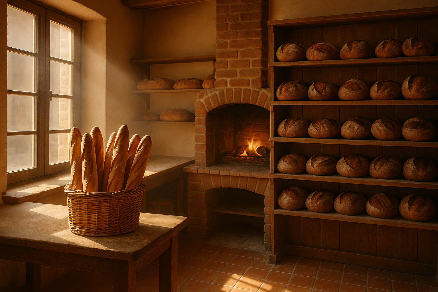 Intérieur de la boulangerie au lever du jour